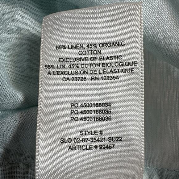 Aritzia Sunday Best Sz Small Teal Linen Blend Crop Top Shirt Elastic Puff Sleeve - Picture 9 of 9